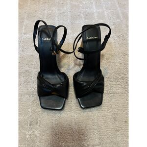Carrano Black Leather Heels with Ankle Strap Sz 8